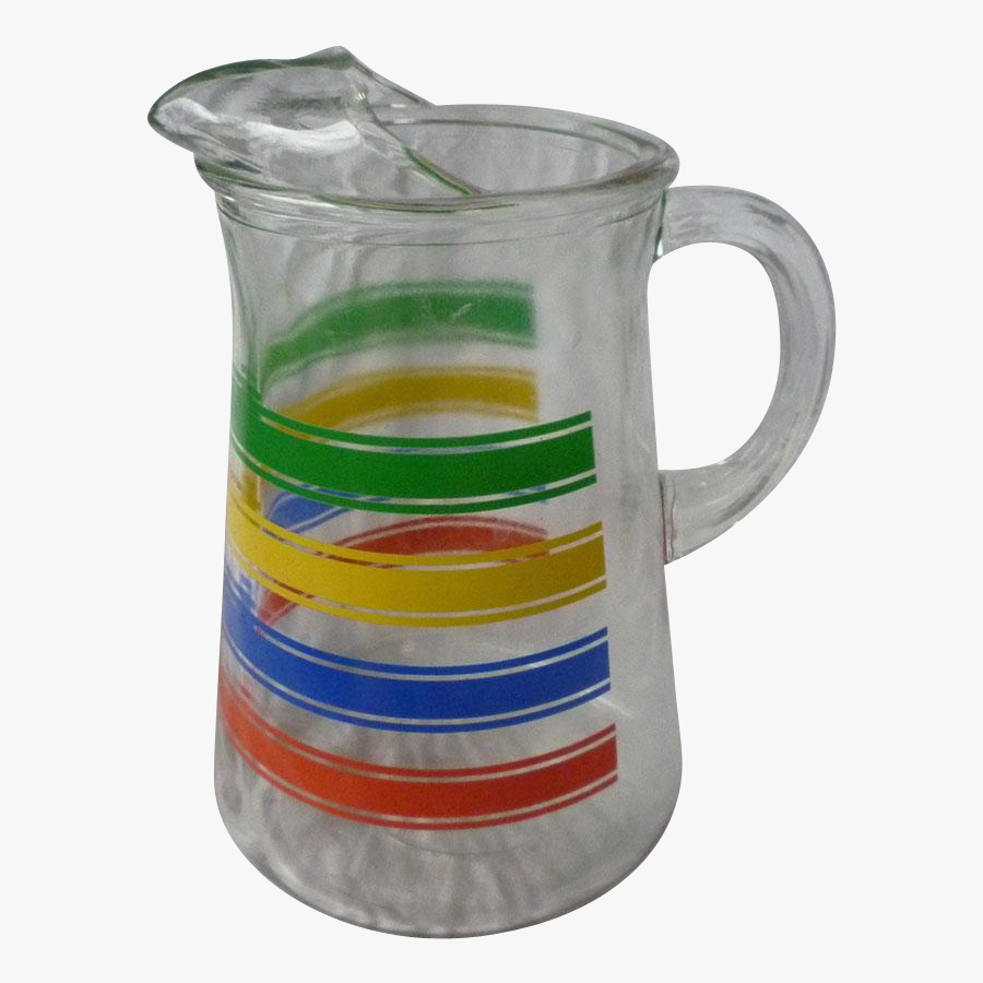 Blue Clipart Jug Lemonade Iced Tea - Glass Striped Pitcher Green Yellow Blue Red, Transparent Clipart