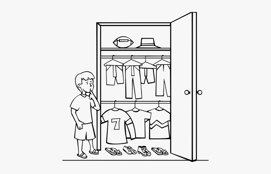 Vector Graphics Of Kid Choosing What To Wear - Closet Clip Art, Transparent Clipart