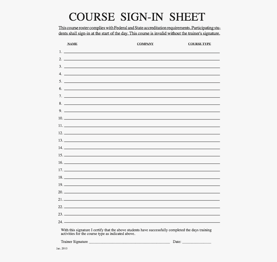 Student Sign In Sheets - Trainer Sign In Sheet, Transparent Clipart