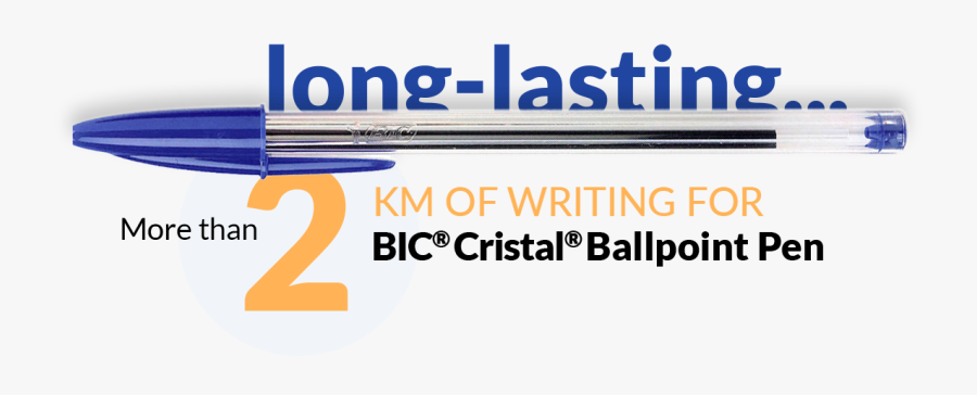 Pen And Text More Than 2 Km Of Writing - Bic Cristal 2 Km, Transparent Clipart