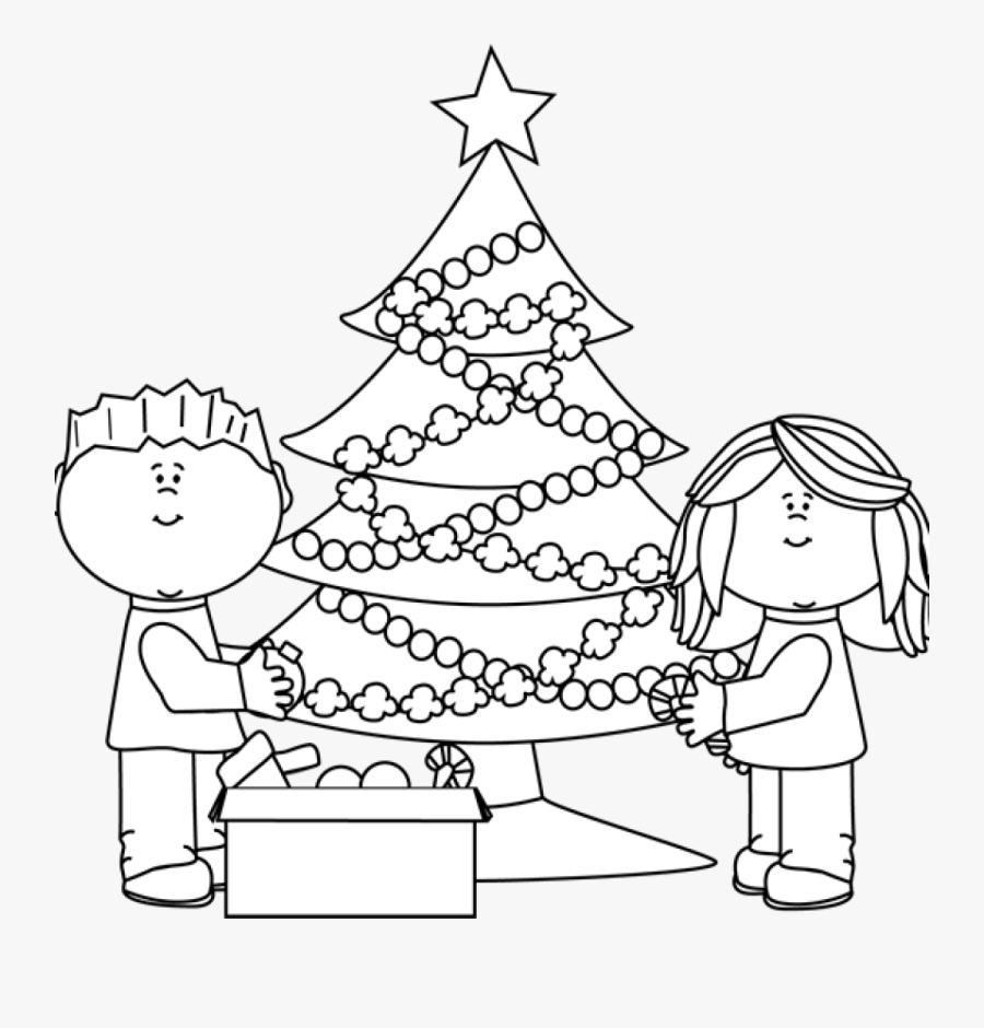 Tree Clipart Valentines Day - Decorating Christmas Tree Clipart Black And White, Transparent Clipart