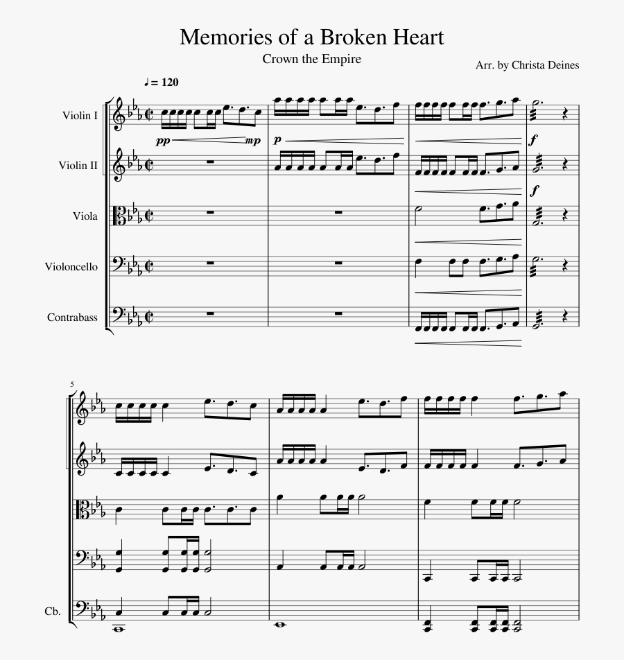 Memories Of A Broken Heart Sheet Music For Violin, - Sheet Music, Transparent Clipart