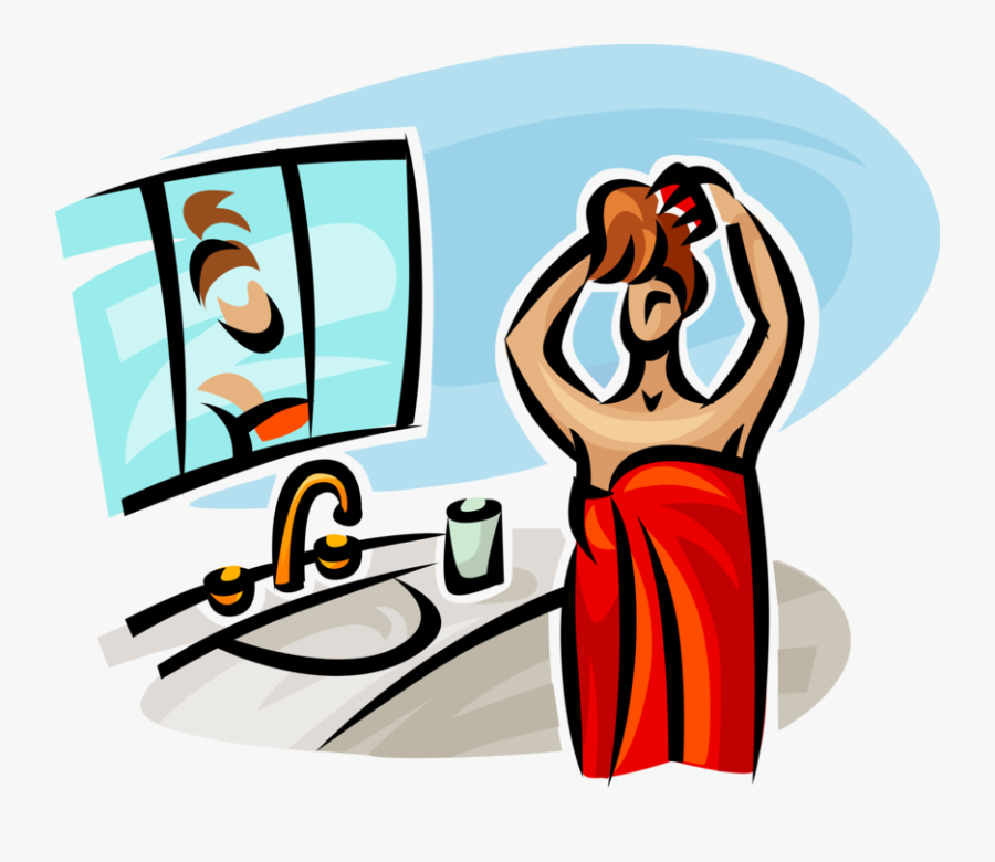 Vector Illustration Of Woman Just Out Of The Shower - Someone Getting Ready Cartoon, Transparent Clipart