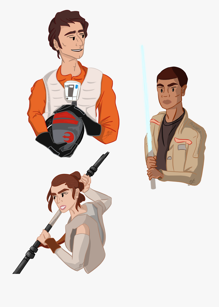 Busts Of Poe, Finn, And Rey From Star Wars - Star Wars Poe Cartoon, Transparent Clipart