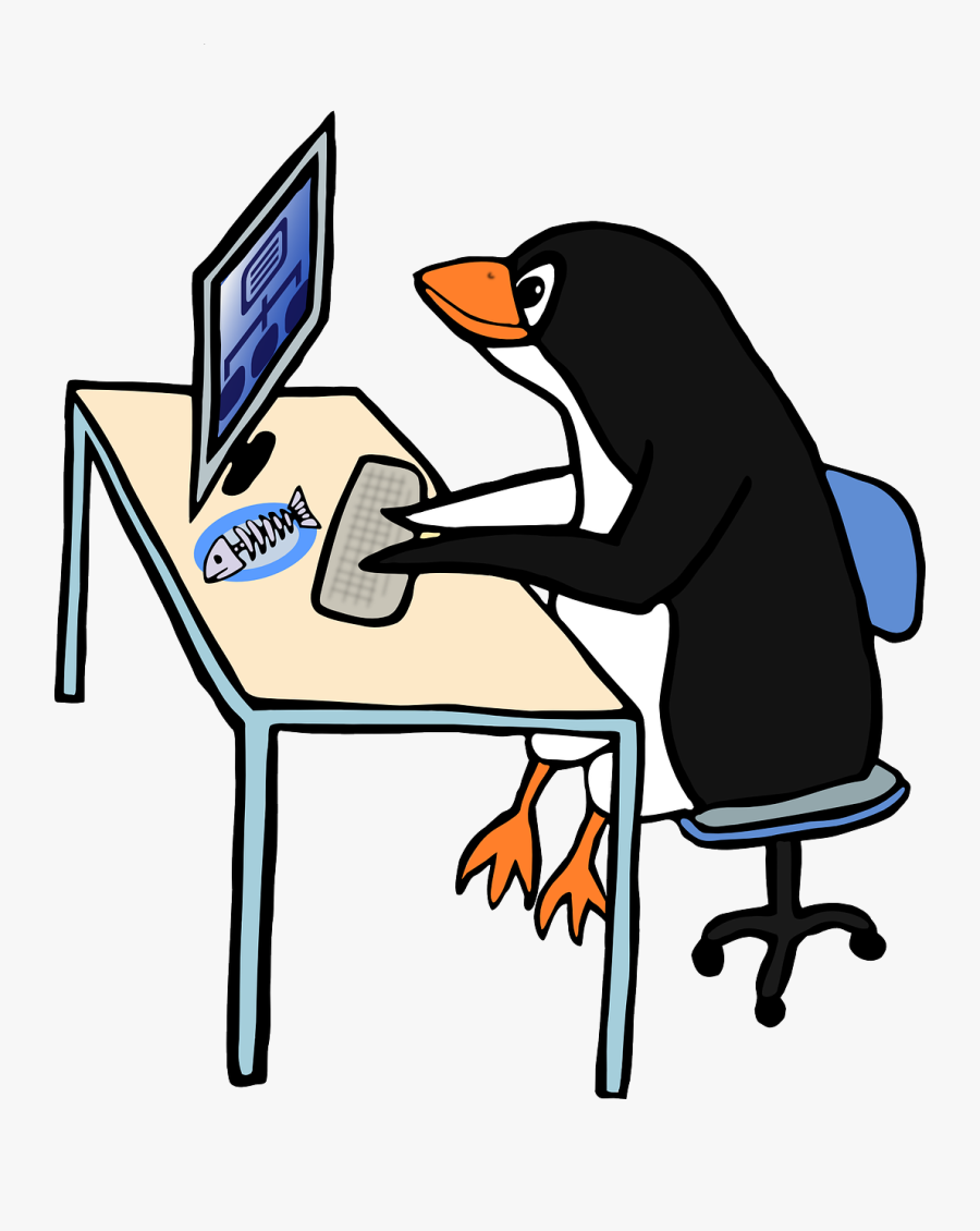 Advantages And Disadvantages Of Linux Distributions - Penguin At A Desk, Transparent Clipart
