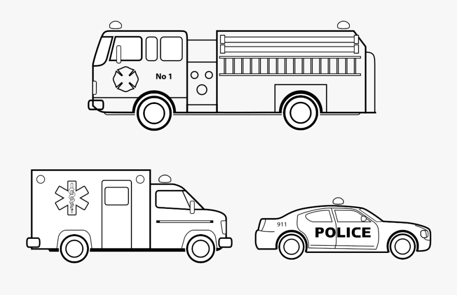 Emergency Vehicles Colouring Pages, Transparent Clipart