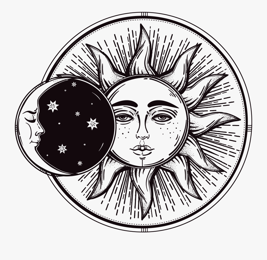 Transparent Sun Moon Clipart - Vintage Sun And Moon Art, Transparent Clipart