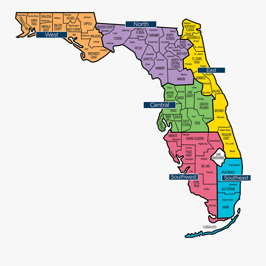 Florida Map - Region Map Of Florida, Transparent Clipart