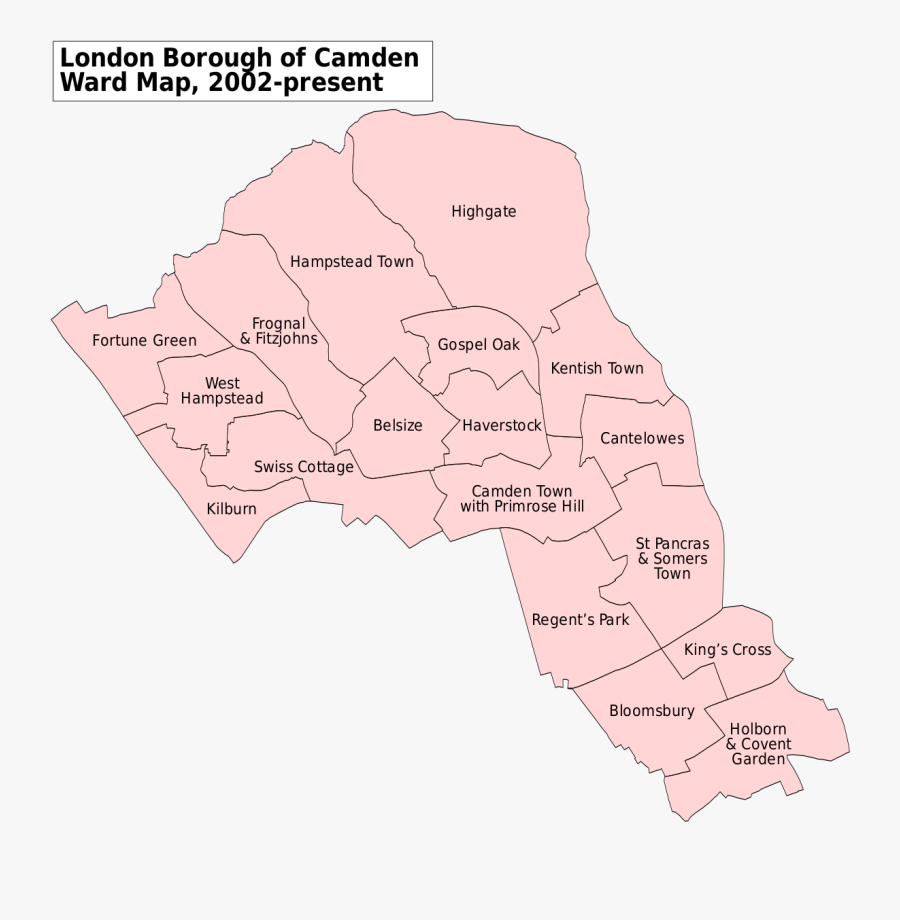 Svg Map Postcode Uk - Borough Of Camden Map, Transparent Clipart