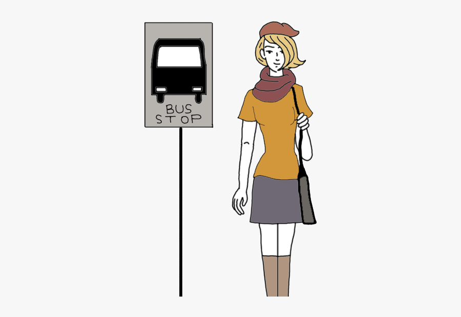 Bus Stop Drawing Girl, Transparent Clipart