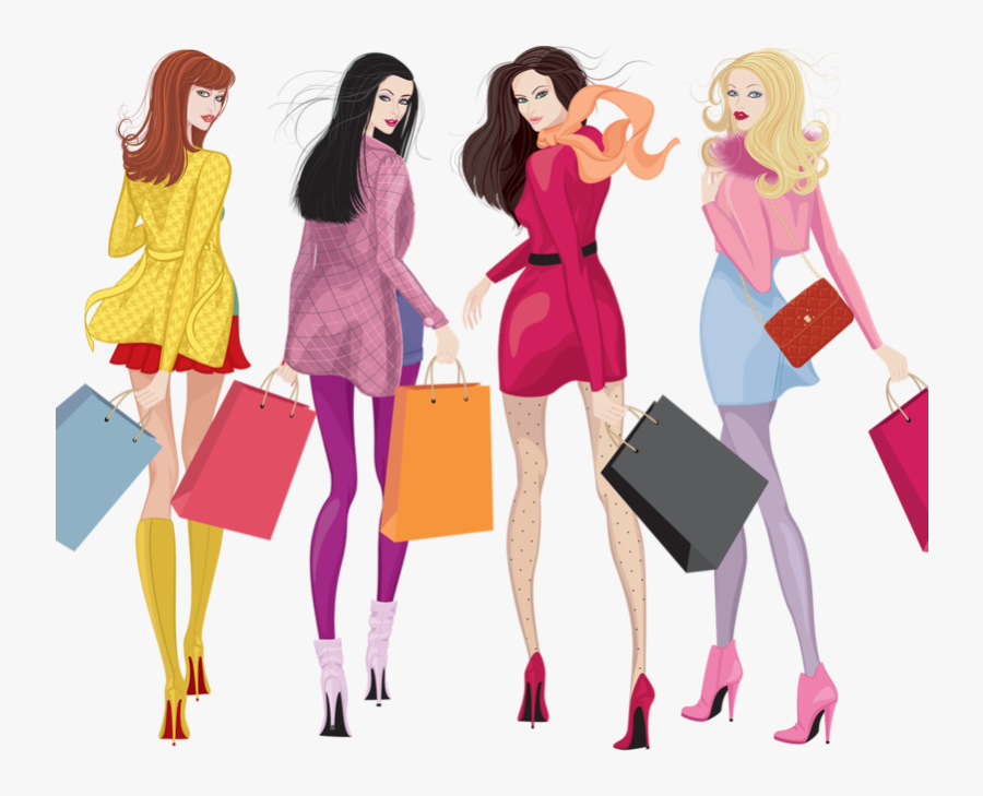 Fashion Clipart Fashion Trend - Four Girls Shopping Illustration, Transparent Clipart