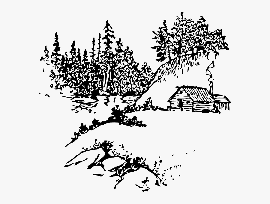 Log Cabin Clip Art - Cabin In The Woods Outline, Transparent Clipart