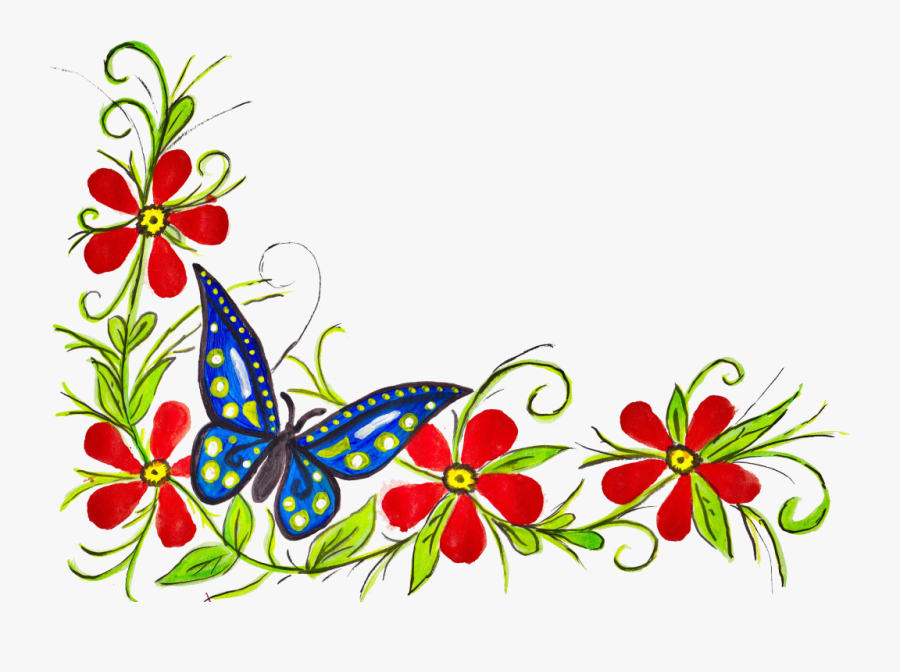Border Design With Flowers And Butterfly, Transparent Clipart