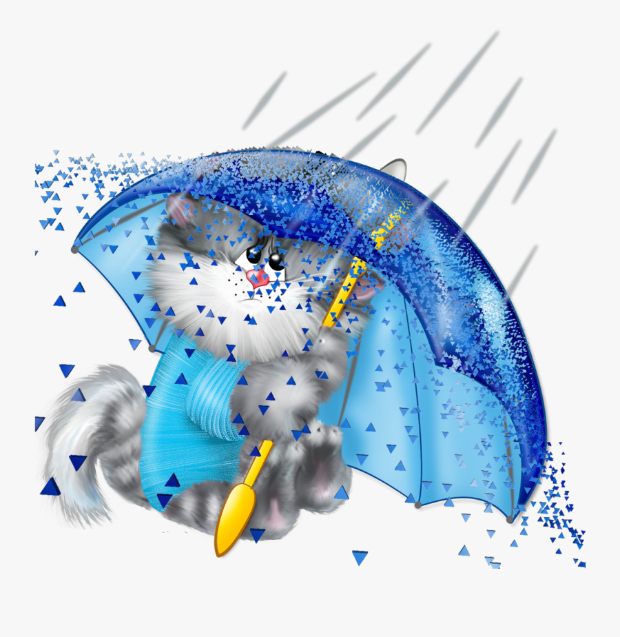 Cat Rain Umbrella Dispersion Ftestickers - Cat In Rain Clipart, Transparent Clipart