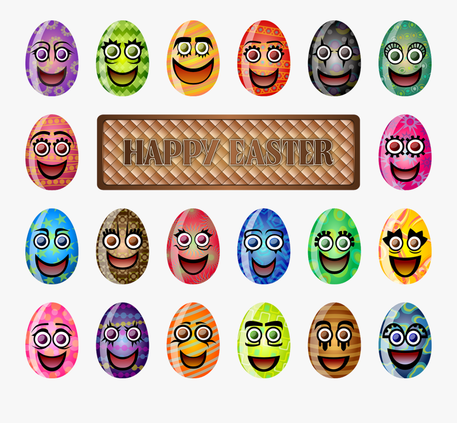 Easter Eggs Happy Faces, Transparent Clipart