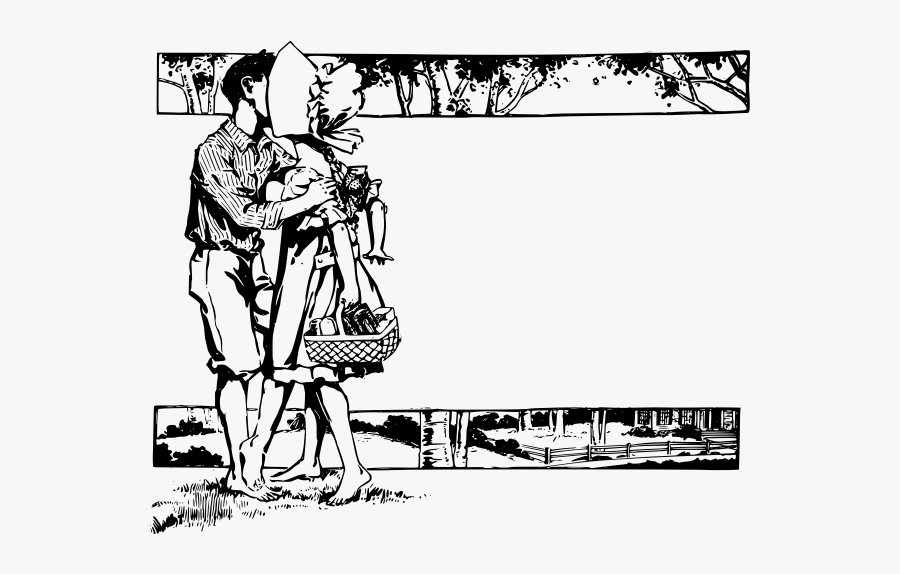 Vector Drawing Of Kissing Countryside Couple - Portable Network Graphics, Transparent Clipart