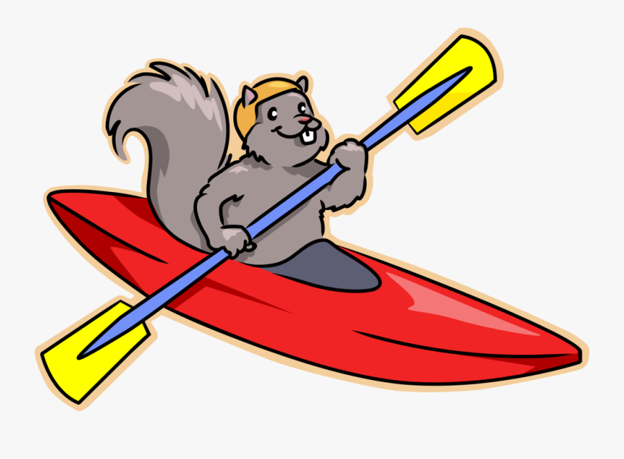 Vector Illustration Of Kayaker Squirrel Enjoys Paddling - Kayaking Cartoon, Transparent Clipart