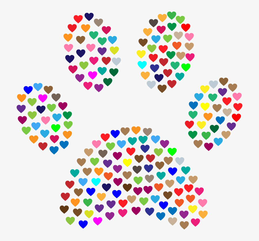 Paw Print Hearts Prismatic - Red Paw Png Heart, Transparent Clipart