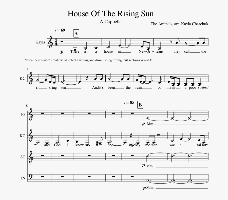 House Of The Rising Sun Sheet Music For Piano, Percussion - Partituras House Of The Rising Sun, Transparent Clipart