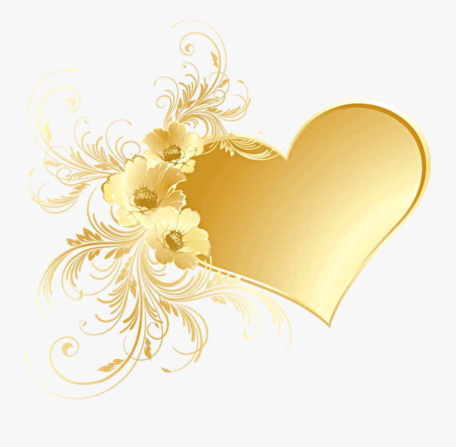 Gold Heart With Flowers Png Picture - Gold Heart With Flowers, Transparent Clipart