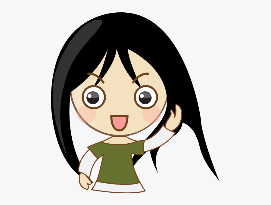 Cute Emo Girl Portrait Vector Graphics - Cute Asian Girl Cartoon, Transparent Clipart