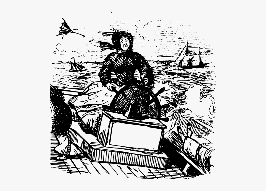 Vector Image Of Old Woman Navigating A Ship - Sailing Cartoons, Transparent Clipart