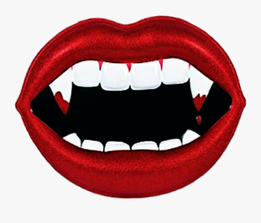 Vampire Lips Redlips Fangs @darkestocean - Vampire Fangs Emoji, Transparent Clipart