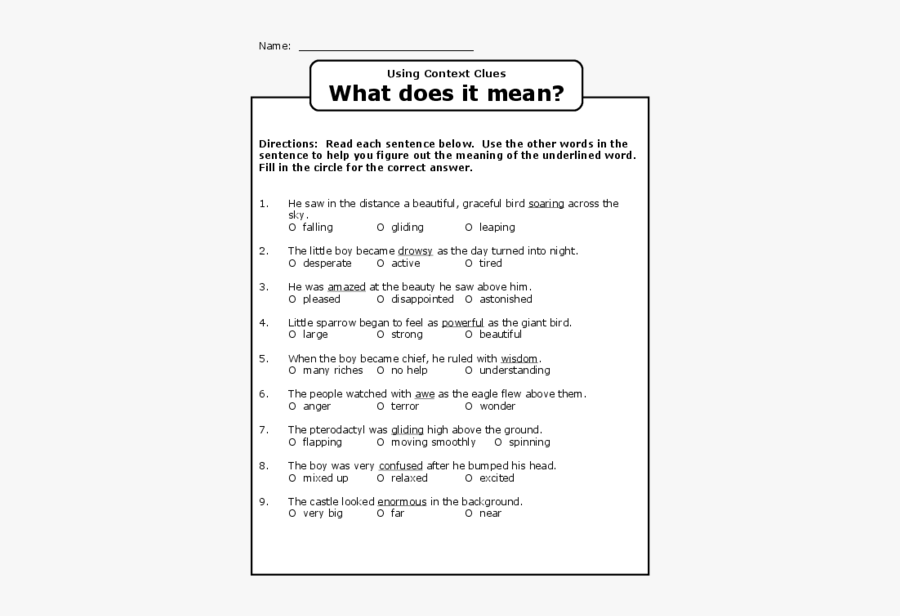 context clues worksheets with answers grade 8 free transparent