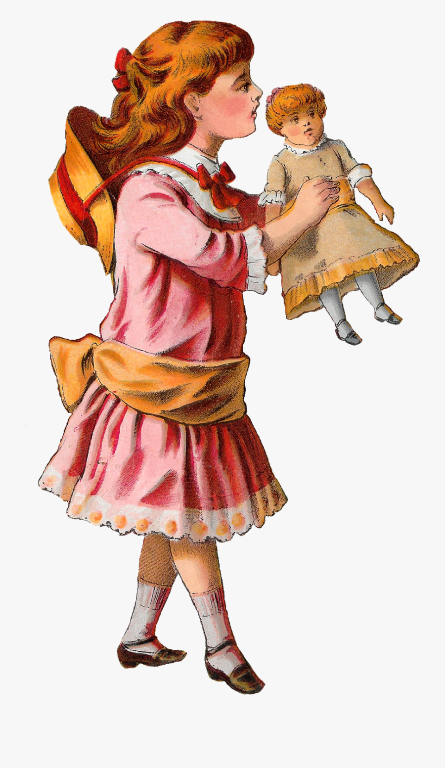 Girl Victorian Toy Doll Clipart Image Digital Download - Girl Holding A Doll Art, Transparent Clipart