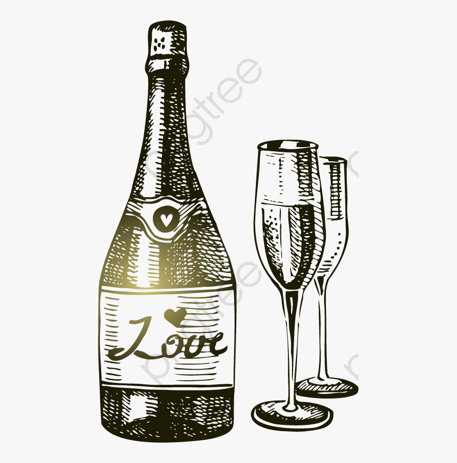 Champagne Glass Sketch - Champagne Illustration Vintage, Transparent Clipart