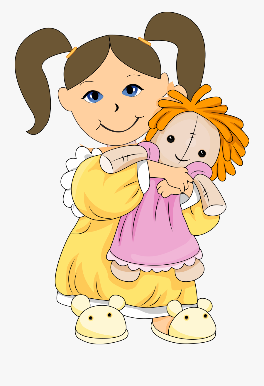 Barbie Doll Cartoon Clipart - Girl Holding Doll Clipart, Transparent Clipart