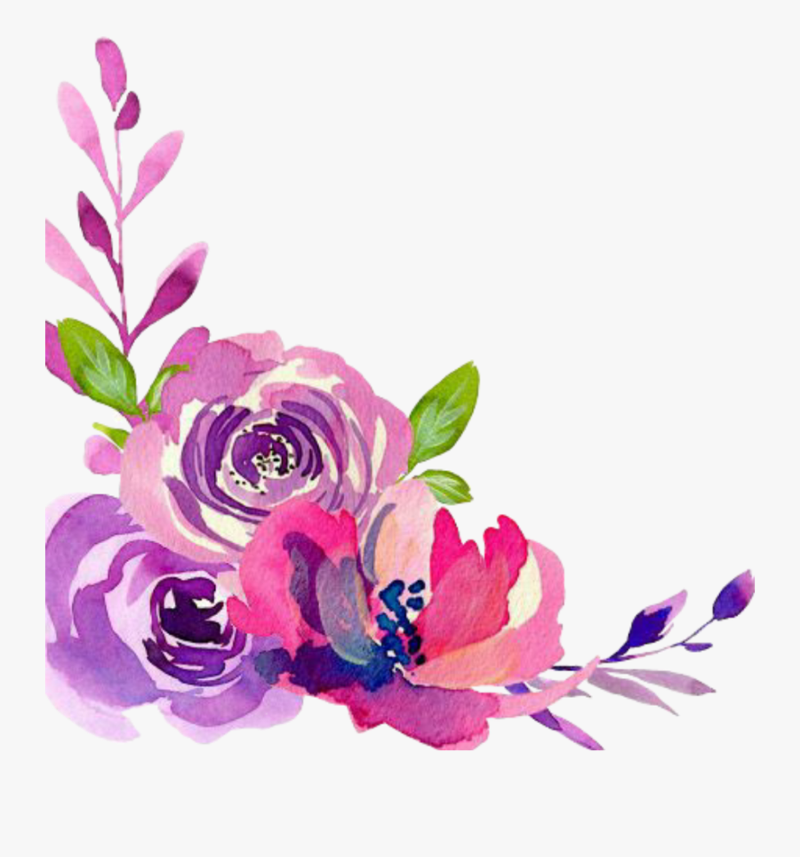 Ftestickers Watercolor Flowers Border Corner - Watercolor Flowers Pink ...