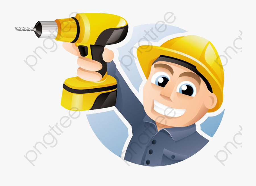 An Electric Tool Worker, Safety Hat, Hand Tools, Cartoon - Power Tool Safety Clip Art, Transparent Clipart
