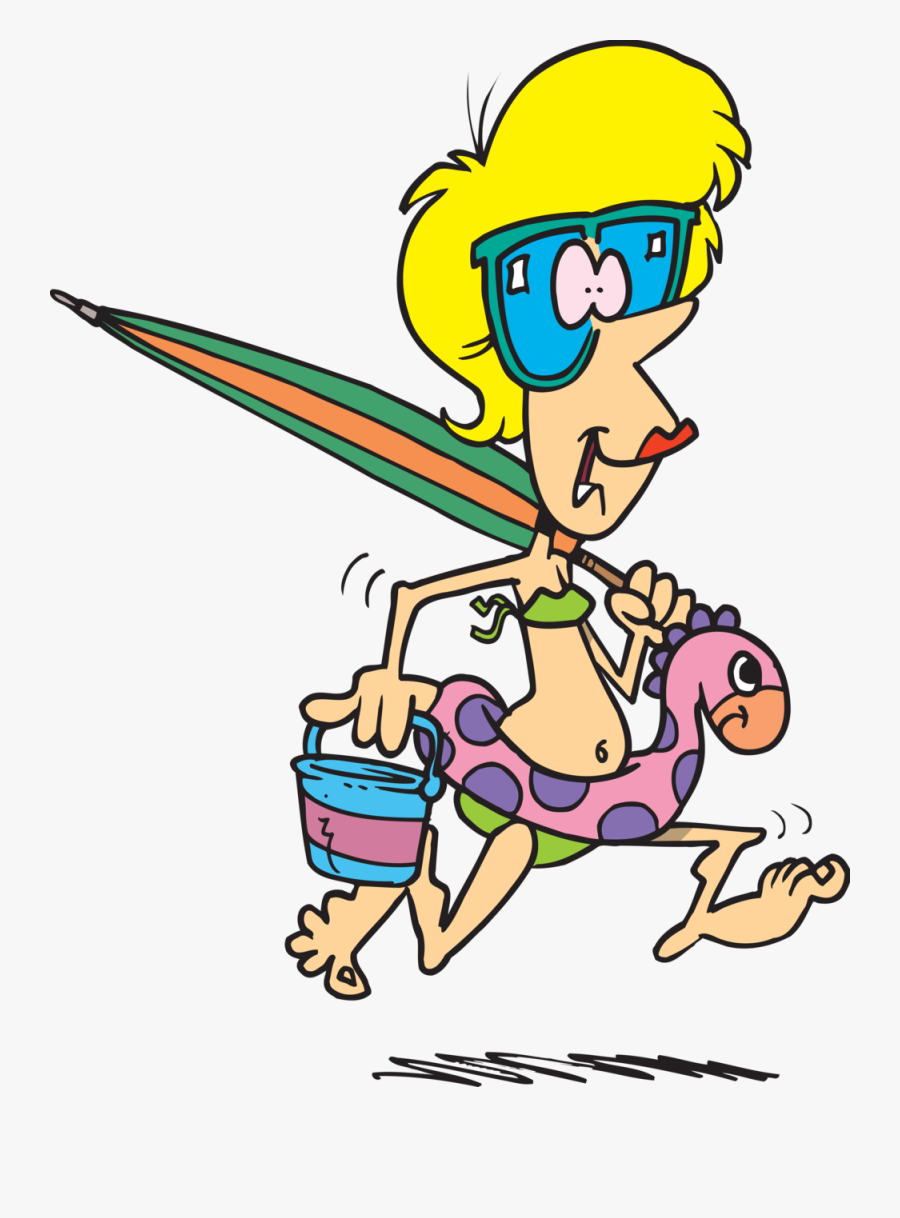 Cartoon Lady At The Beach, Transparent Clipart