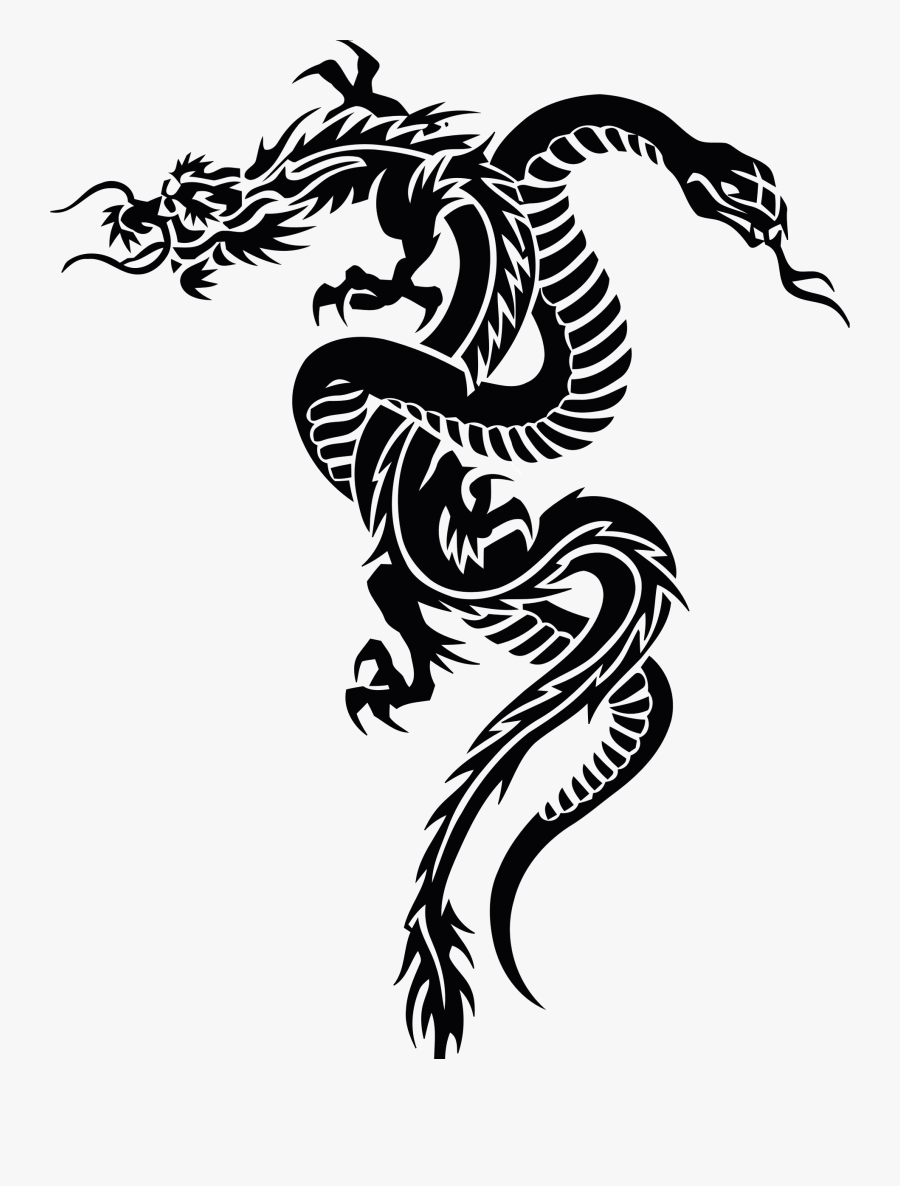 Snake Tattoo Chinese Dragon Clip Art - Tribal Snake Tattoo, Transparent Clipart