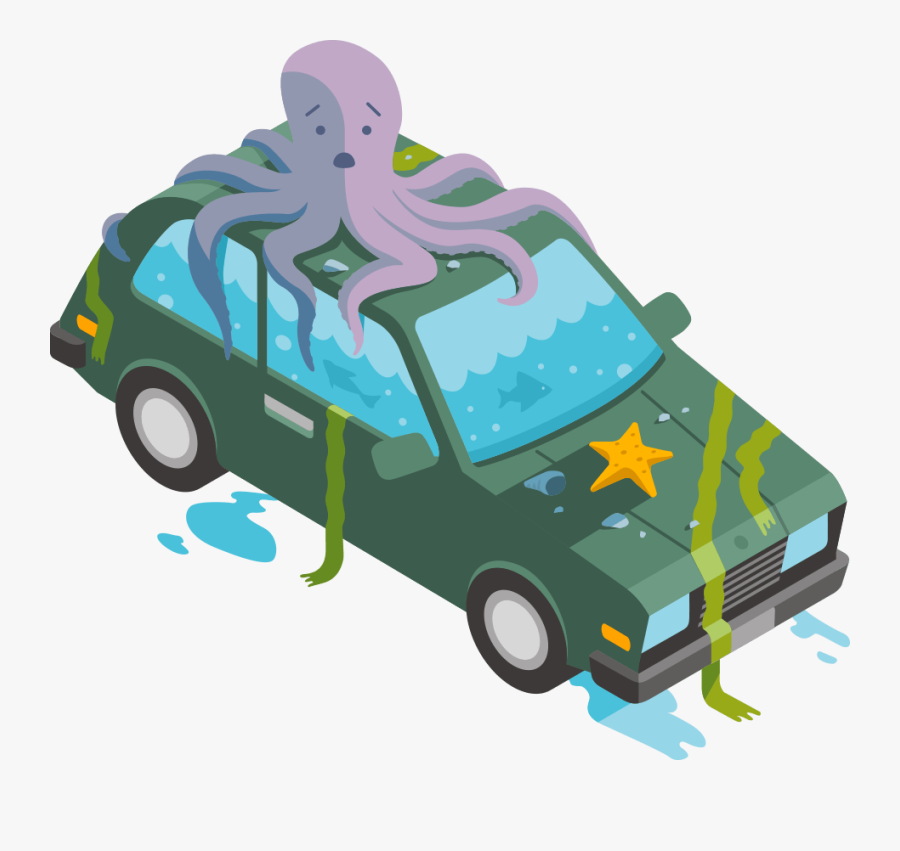 Animation Style Graphic Showing An Octopus Sitting - Car, Transparent Clipart