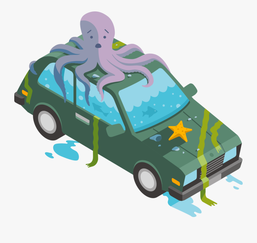 Animation Style Graphic Showing An Octopus Sitting - Car , Free ...