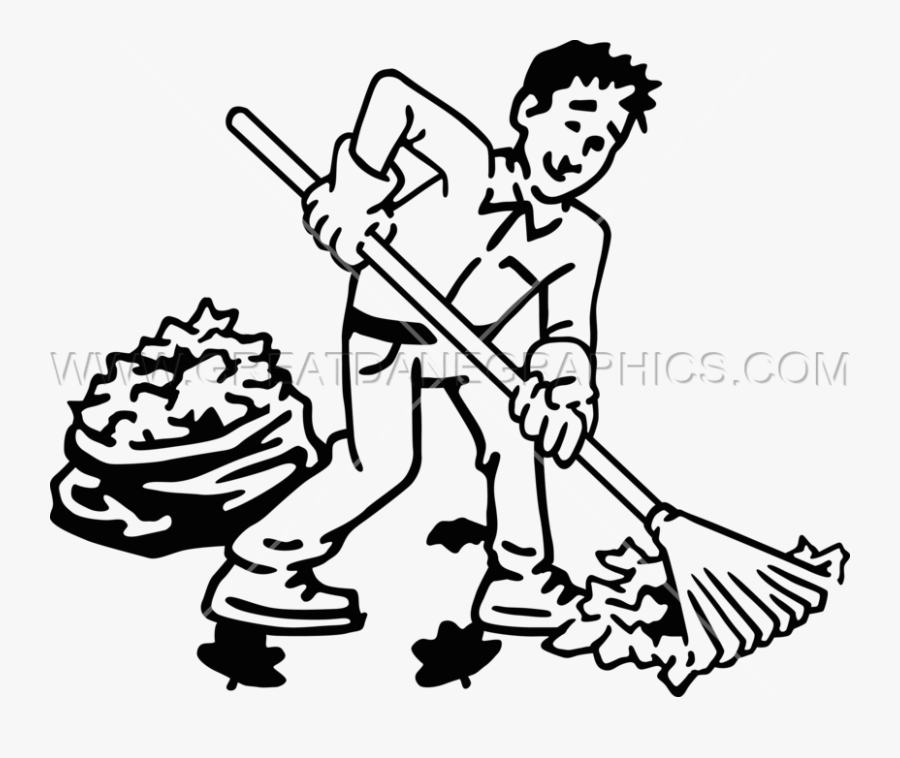 Clip Guy Raking Leaves Production Ready Artwork For- - Raking Clipart Black And White, Transparent Clipart