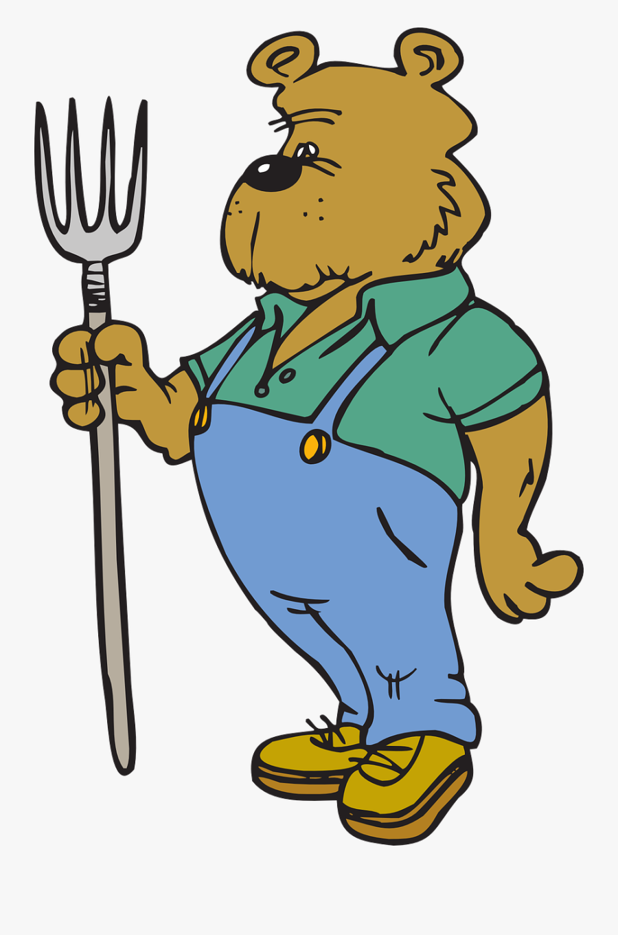 Farm, Tool, Rake, Farmer, Bear, Clothes, Pitchfork - Cartoon Bear In Clothes, Transparent Clipart