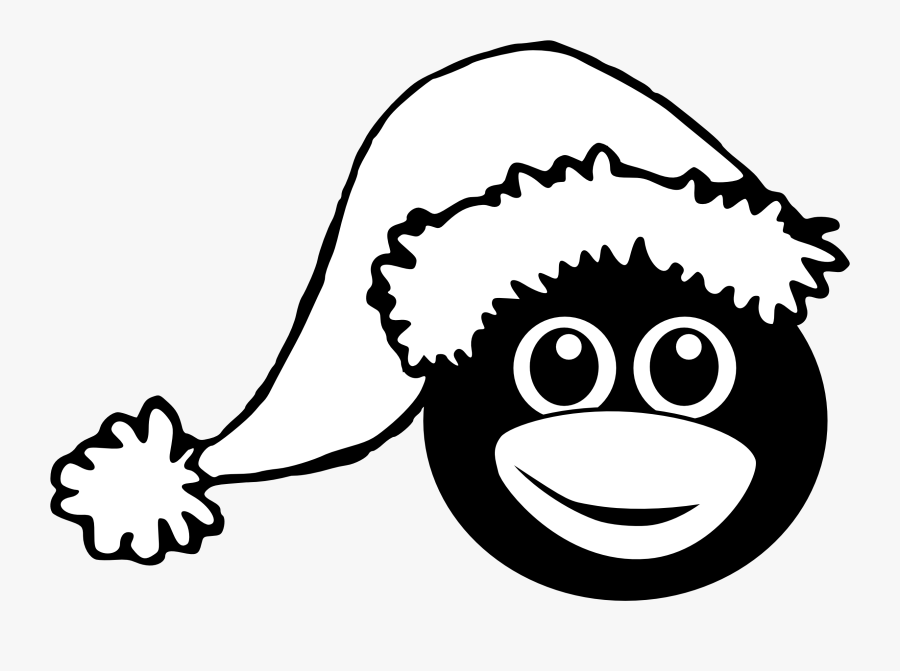 Penguin 1 Head Cartoon Santa Hat Black White Line Coloring - Blue Santa Hat Clip Art Png, Transparent Clipart
