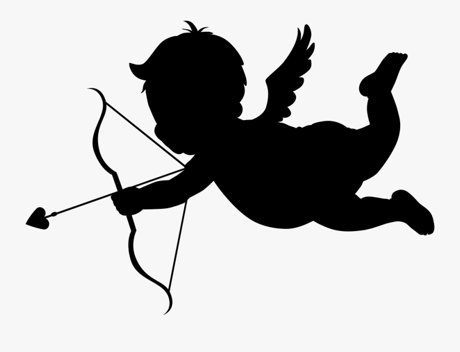 Cupid In Flight Silhouette With Bow And Arrow Svg Png - Cupid Png, Transparent Clipart