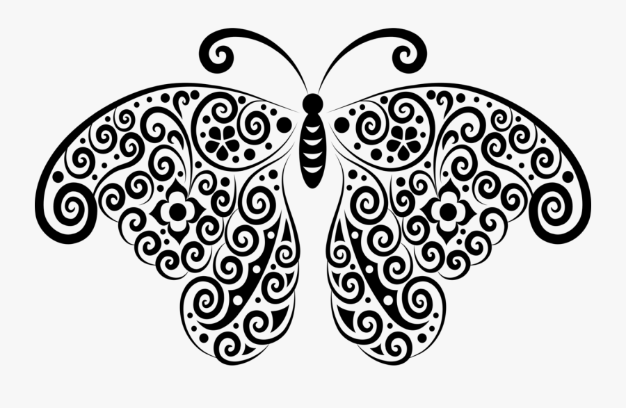 Floral Flourish Butterfly Silhouette - Butterfly Related, Transparent Clipart