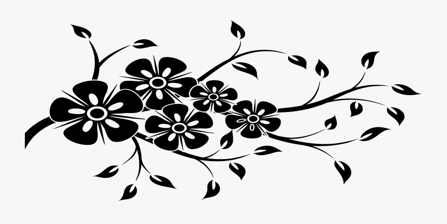 Flower Silhouette Clip Art - Black & White Flower Branch Clipart, Transparent Clipart