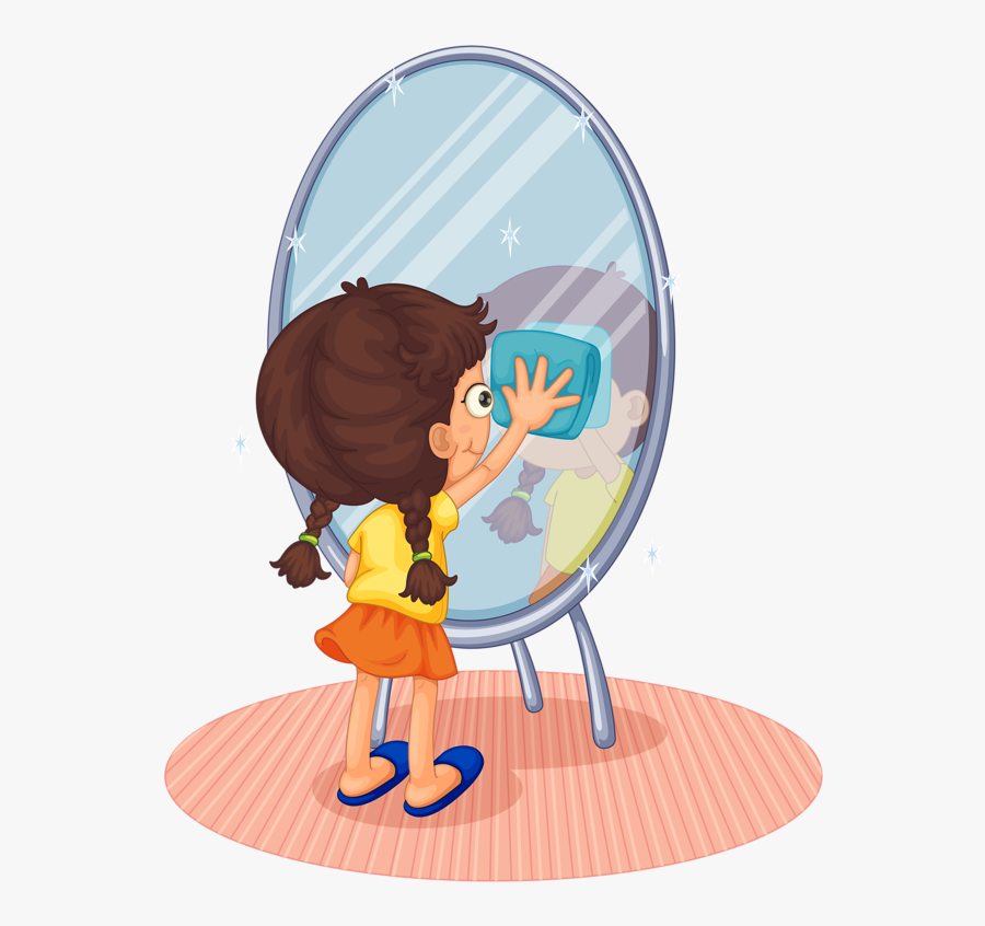 Girl Washing Mirror Clipart, Transparent Clipart