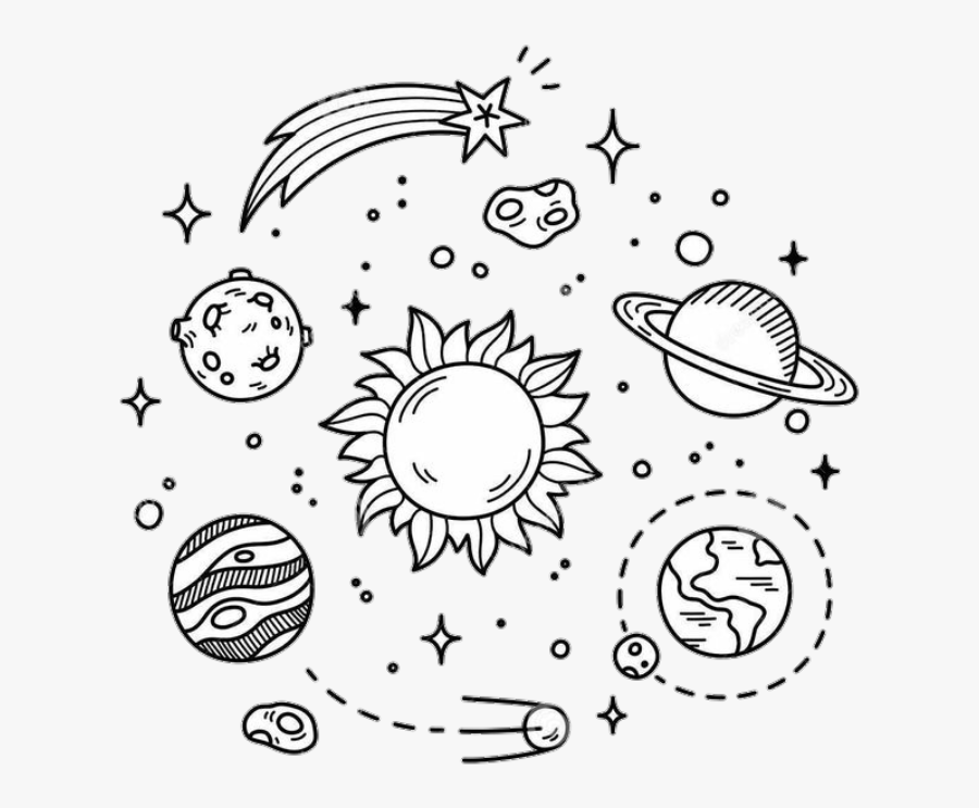 Tumblr Planets Blackandwhite Galaxy Stars Black&white - Black And White Drawings Simple, Transparent Clipart