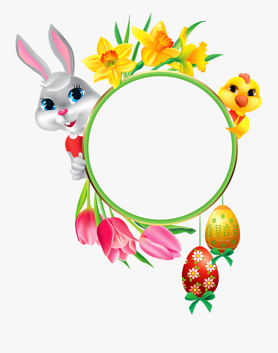 Easter Bunny And Chicken With Round Frame Transparent - Profile Picture Easter Frames For Facebook, Transparent Clipart