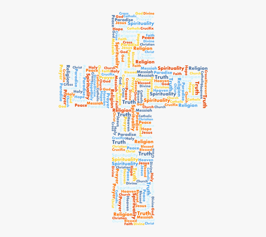 Catholic Christ Christian - Cross Full Of Words, Transparent Clipart