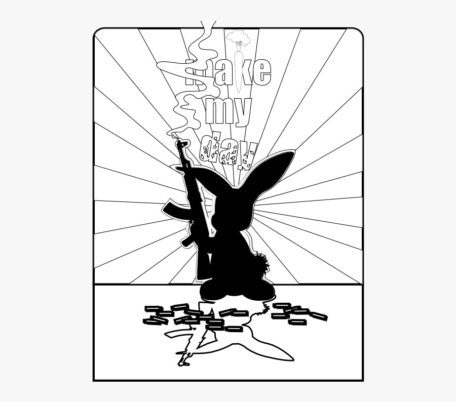 Rabbit Gun Black White Line Easter 555px - Bunny With Gun Silhouete, Transparent Clipart