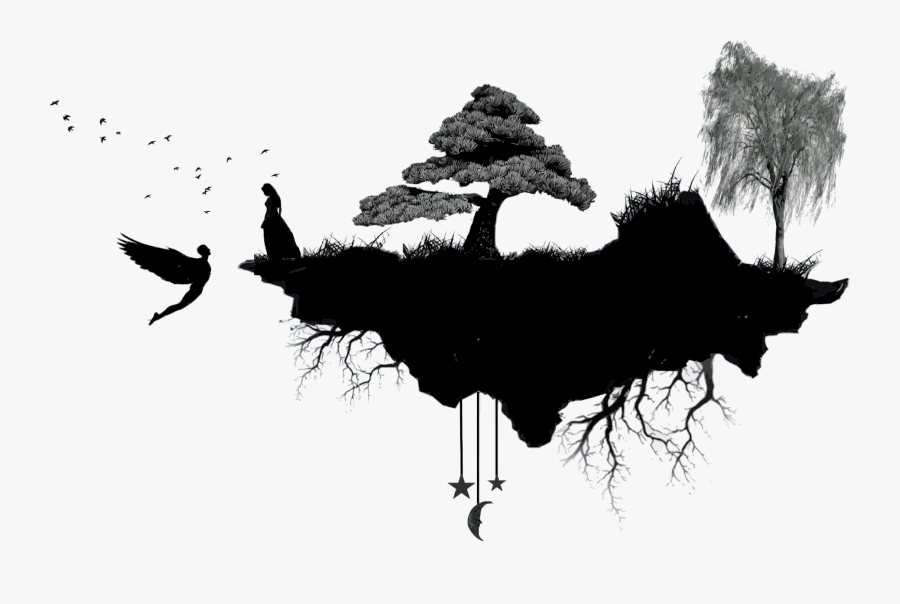 Silhouette,monochrome Photography,tree - Floating Island Silhouette, Transparent Clipart