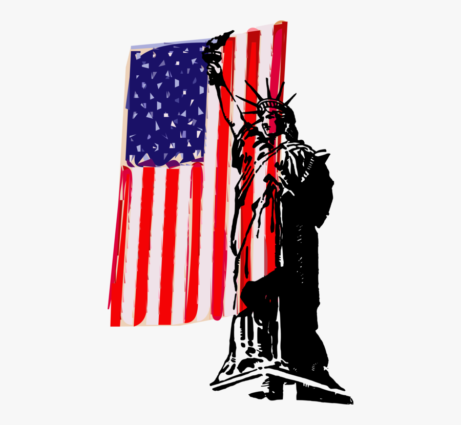 Transparent Statue Of Liberty Clip Art - Statue Of Liberty With Flag, Transparent Clipart